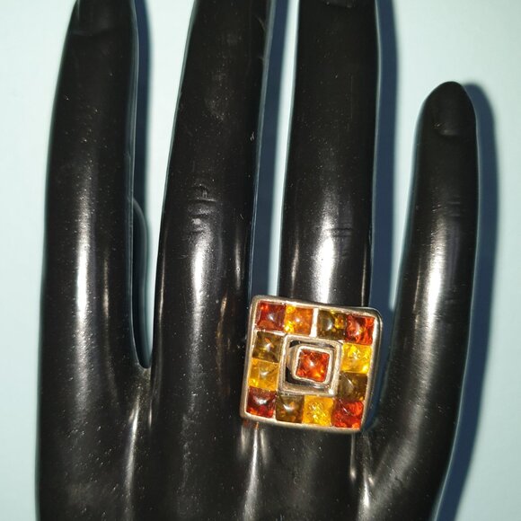 BOLD Baltic AMBER 925 Sterling Silver Cocktail Ring - Picture 11 of 11